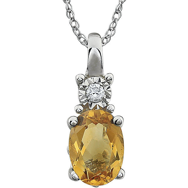 14k White Gold Oval Gemstone & .02 CTW Diamond 18" Necklace- Sparkle & Jade-SparkleAndJade.com 651534:102:P