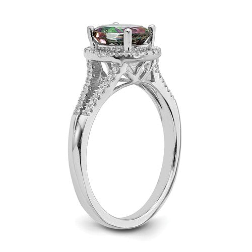 14k White Gold Oval Mystic Fire Topaz Diamond Halo Double Shank Engagement Ring- Sparkle & Jade-SparkleAndJade.com RM6358E-FT-018-WAA