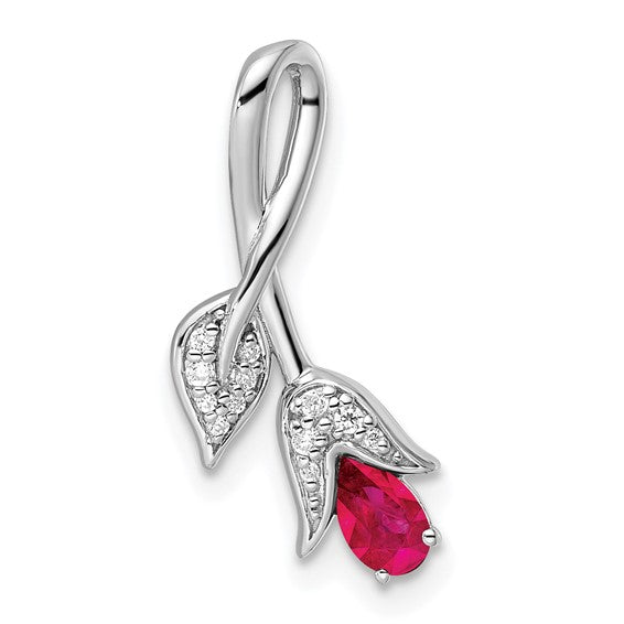 14k White Gold Pear Floral Ruby and Diamond Pendant- Sparkle & Jade-SparkleAndJade.com PM8271-RU-005-WA