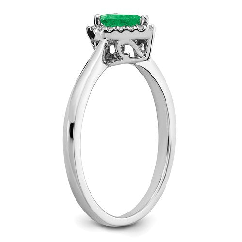 14k White Gold Pear Genuine Emerald And Diamond Halo Ring- Sparkle & Jade-SparkleAndJade.com RM7237-EM-009-WA