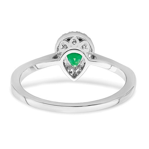 14k White Gold Pear Genuine Emerald And Diamond Halo Ring- Sparkle & Jade-SparkleAndJade.com RM7237-EM-009-WA
