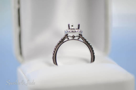 14k White Gold Pear Halo Semi-Mount Engagement Ring- Sparkle & Jade-SparkleAndJade.com 