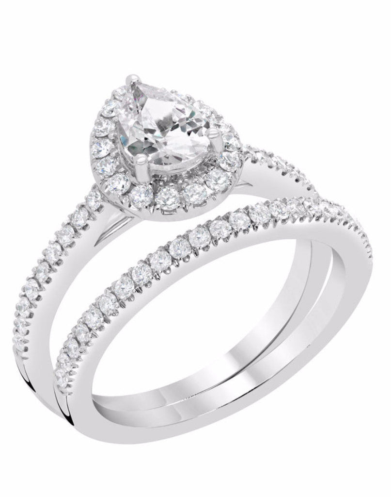 14k White Gold Pear Halo Semi-Mount Engagement Ring- Sparkle & Jade-SparkleAndJade.com R12131