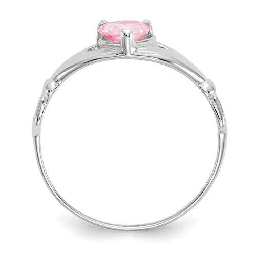 14k White Gold Pink CZ Heart Claddagh Ring- Sparkle & Jade-SparkleAndJade.com D1789