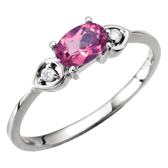 14k White Gold Pink Tourmaline & Diamond 3-Stone Ring- Sparkle & Jade-SparkleAndJade.com 67566:100:P