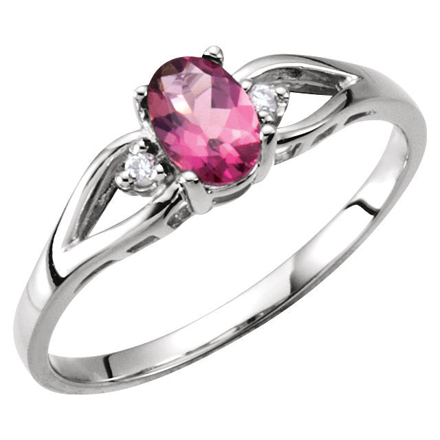 14k White Gold Pink Tourmaline & Diamond Accented Ring- Sparkle & Jade-SparkleAndJade.com 61188:207550:P