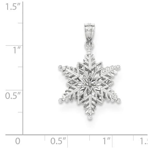 14k White Gold Polished And Textured 2 Level Snowflake Pendant- Sparkle & Jade-SparkleAndJade.com K5229