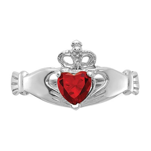 14k White Gold Red CZ Heart Claddagh Ring- Sparkle & Jade-SparkleAndJade.com D1780