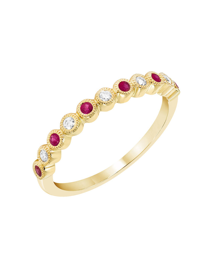 14k White Gold Round Alternating Genuine Diamond And Ruby Anniversary Ring- Sparkle & Jade-SparkleAndJade.com R11811B-RU