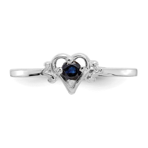 14k White Gold Round Blue Sapphire September Birthstone Heart Ring- Sparkle & Jade-SparkleAndJade.com YC420