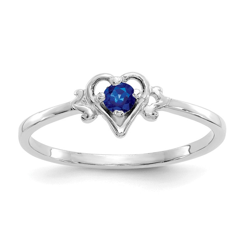 14k White Gold Round Blue Sapphire September Birthstone Heart Ring- Sparkle & Jade-SparkleAndJade.com YC420