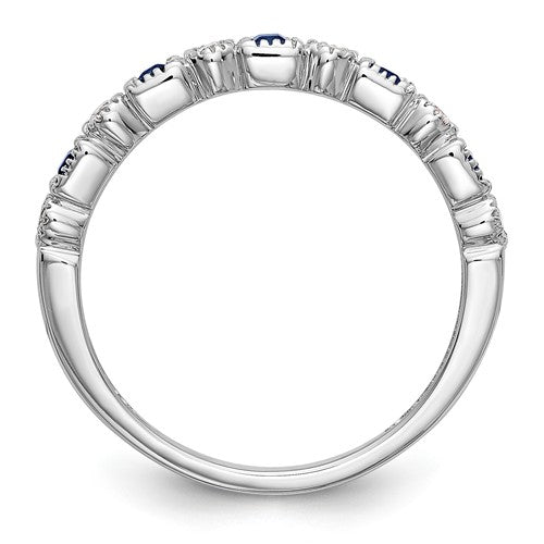 14k White Gold Round Diamond With Square Blue Sapphire Anniversary Band- Sparkle & Jade-SparkleAndJade.com RM3450B-SA-010-WAA