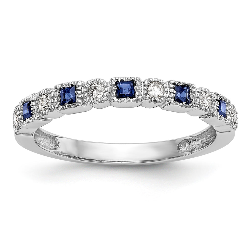 14k White Gold Round Diamond With Square Blue Sapphire Anniversary Band- Sparkle & Jade-SparkleAndJade.com RM3450B-SA-010-WAA
