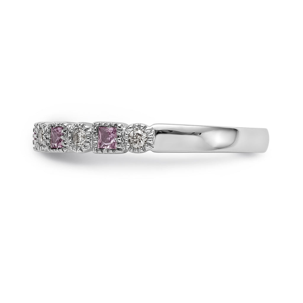 14k White Gold Round Diamond With Square Pink Sapphire Anniversary Band- Sparkle & Jade-SparkleAndJade.com RM3450B-PSAP-010-WAA