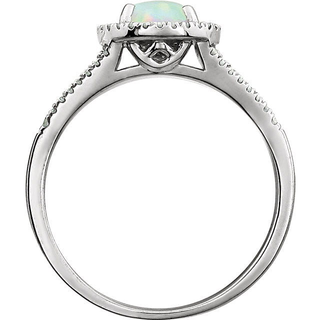 14k White Gold Round Gemstone & 1/5 CTW Diamond Halo Ring- Sparkle & Jade-SparkleAndJade.com 