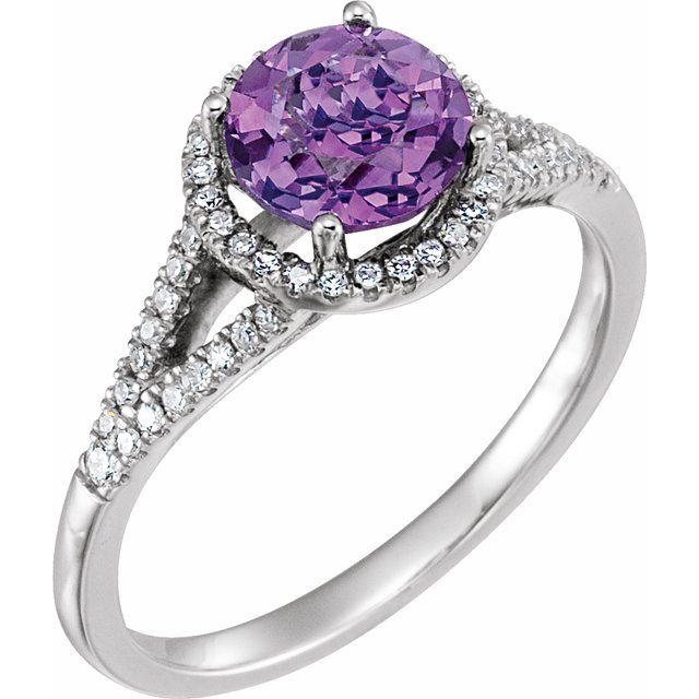 14k White Gold Round Gemstone & 1/5 CTW Diamond Halo Ring- Sparkle & Jade-SparkleAndJade.com 651300:70002: