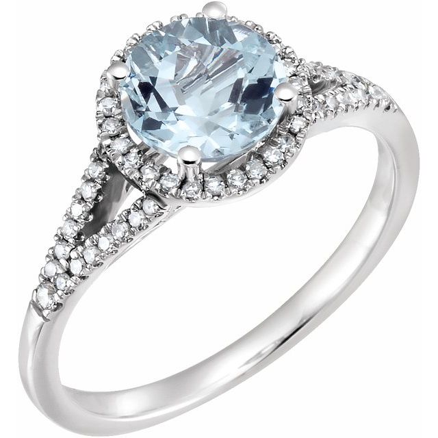 14k White Gold Round Gemstone & 1/5 CTW Diamond Halo Ring- Sparkle & Jade-SparkleAndJade.com 651300:70003:P