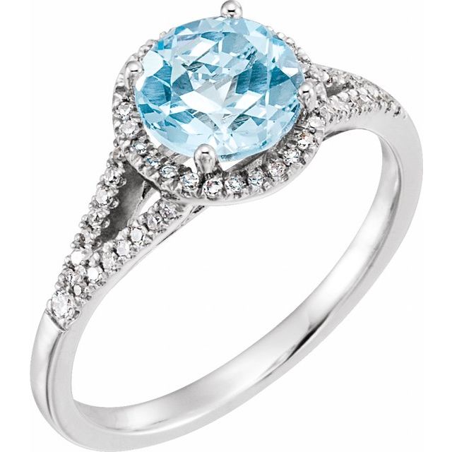 14k White Gold Round Gemstone & 1/5 CTW Diamond Halo Ring- Sparkle & Jade-SparkleAndJade.com 651300:70004:P