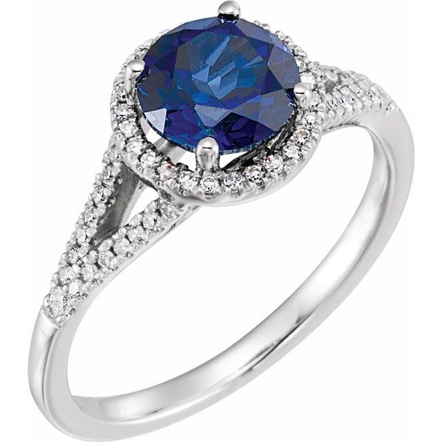 14k White Gold Round Gemstone & 1/5 CTW Diamond Halo Ring- Sparkle & Jade-SparkleAndJade.com 651300:70008:P