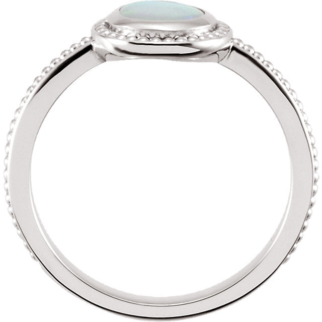 14k White Gold Round Genuine Australian Opal Beaded Design Ring- Sparkle & Jade-SparkleAndJade.com 71592:70000:P