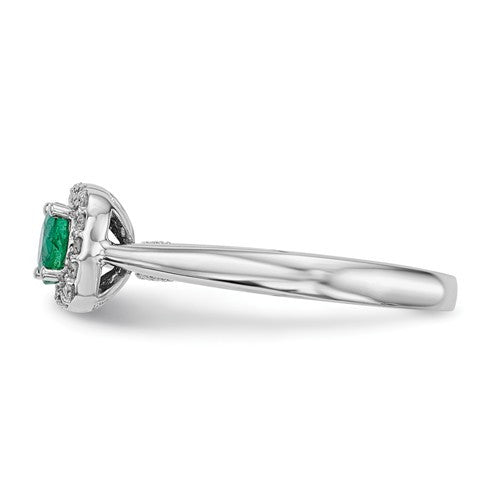 14k White Gold Round Genuine Emerald & Diamond Halo Ring- Sparkle & Jade-SparkleAndJade.com Y13894E/AA RM5754-EM-016-WA