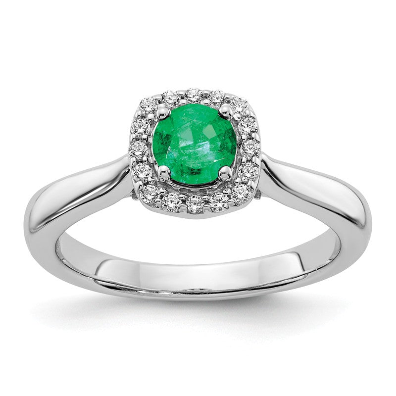 14k White Gold Round Genuine Emerald & Diamond Halo Ring- Sparkle & Jade-SparkleAndJade.com Y13894E/AA RM5754-EM-016-WA