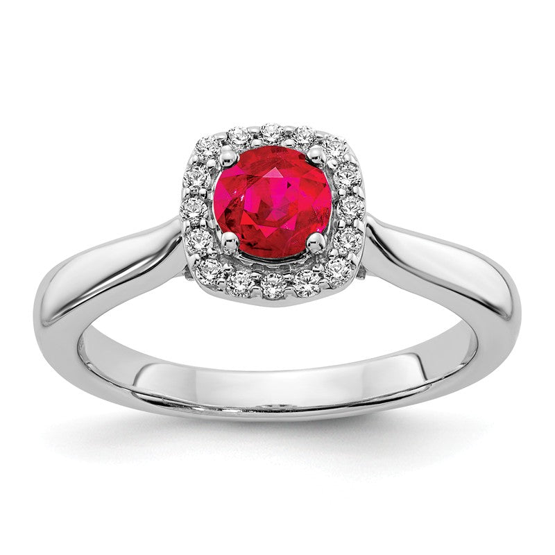 14k White Gold Round Genuine Ruby & Diamond Halo Ring- Sparkle & Jade-SparkleAndJade.com Y13859R/AA RM5754-RU-016-WA