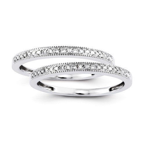 14k White Gold SET OF 2 Diamond Milgrain Edge Anniversary Wedding Bands- Sparkle & Jade-SparkleAndJade.com Y8289AA - RM2087B-012-WAA