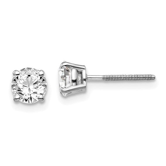 14k White Gold SI3 G-I Diamond Round Stud Thread Post Screwback Earrings- Sparkle & Jade-SparkleAndJade.com ST3-100W