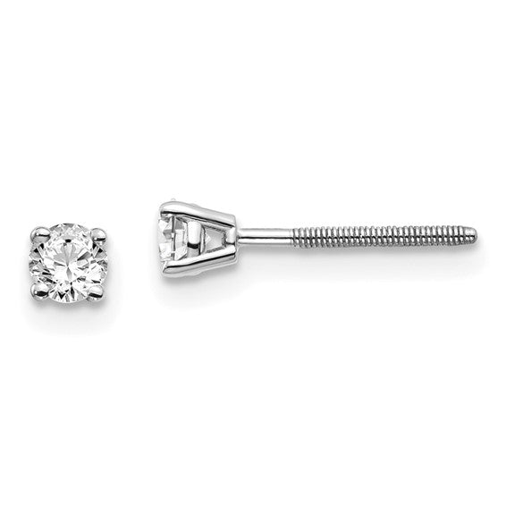 14k White Gold SI3 G-I Diamond Round Stud Thread Post Screwback Earrings- Sparkle & Jade-SparkleAndJade.com ST3-25W