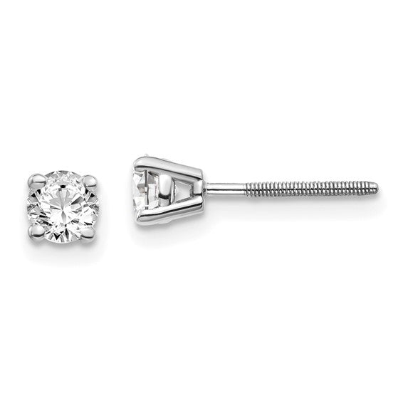 14k White Gold SI3 G-I Diamond Round Stud Thread Post Screwback Earrings- Sparkle & Jade-SparkleAndJade.com ST3-50W