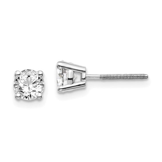14k White Gold SI3 G-I Diamond Round Stud Thread Post Screwback Earrings- Sparkle & Jade-SparkleAndJade.com ST3-85W
