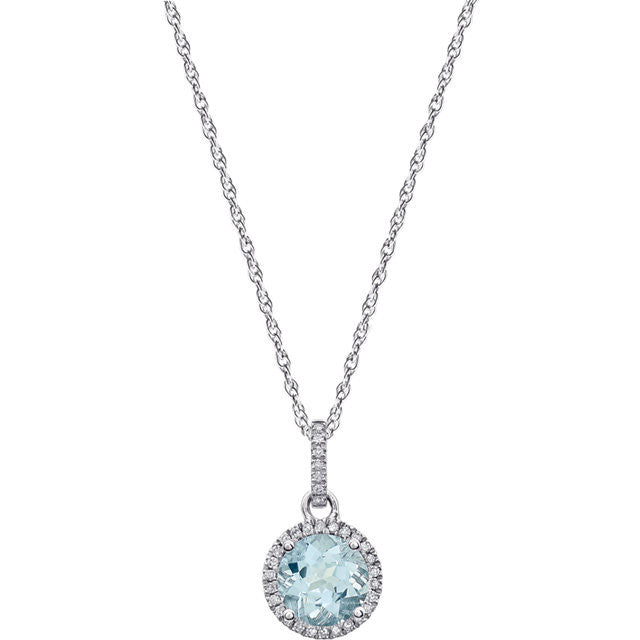14k White Gold Sky Gemstone & Diamond Halo Necklace- Sparkle & Jade-SparkleAndJade.com 