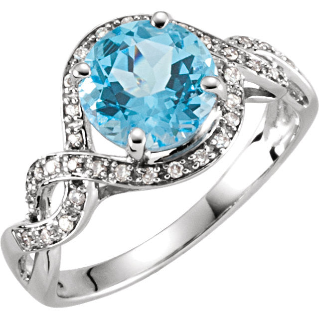 14k White Gold Swiss Blue Topaz & 1/6 CTW Diamond Halo Twist Ring- Sparkle & Jade-SparkleAndJade.com 651450:100:P