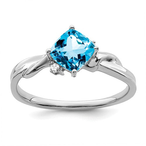 Bague Fiançailles Topaze Bleue Londres 3ct Coussin - Or Blanc 14k Plaqué - Personnalisable