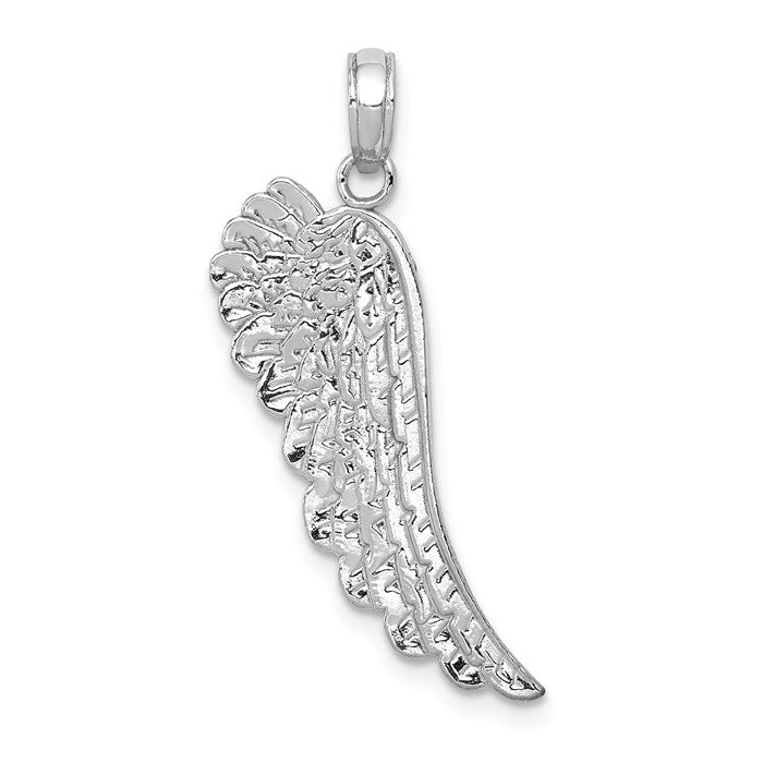 14k White Gold Textured Angel Wing Pendant- Sparkle & Jade-SparkleAndJade.com K4854 D3723W