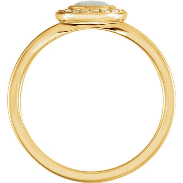 14k White Rose or Yellow Gold Bezel Round Genuine Australian Opal & Diamond Halo Ring- Sparkle & Jade-SparkleAndJade.com 