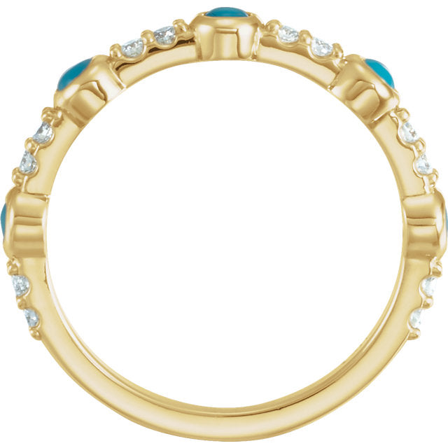 14k White Yellow or Rose Gold Cabochon Turquoise & 1/5 CTW Diamond Ring- Sparkle & Jade-SparkleAndJade.com 