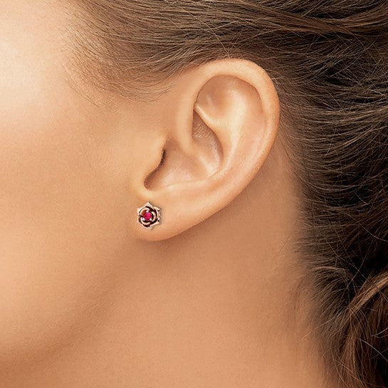 14k White and Rose Gold Ruby Flower Earrings- Sparkle & Jade-SparkleAndJade.com EM8274-RU-WR