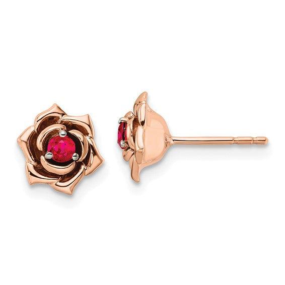 14k White and Rose Gold Ruby Flower Earrings- Sparkle & Jade-SparkleAndJade.com EM8274-RU-WR