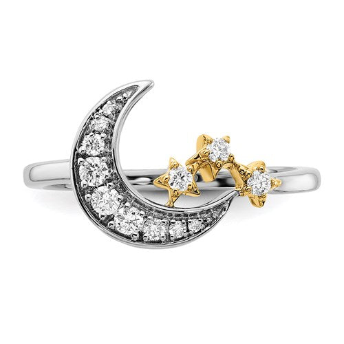 14k White and Yellow Gold Moon with Stars Diamond Ring- Sparkle & Jade-SparkleAndJade.com RM6851-019-WYA