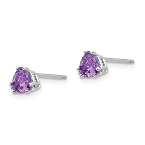 14k White or Yellow Gold 5mm Trillion Amethyst Earrings- Sparkle & Jade-SparkleAndJade.com 