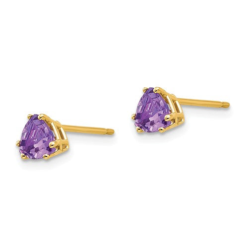 14k White or Yellow Gold 5mm Trillion Amethyst Earrings- Sparkle & Jade-SparkleAndJade.com 