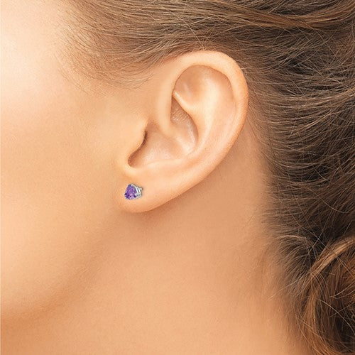 14k White or Yellow Gold 5mm Trillion Amethyst Earrings- Sparkle & Jade-SparkleAndJade.com 