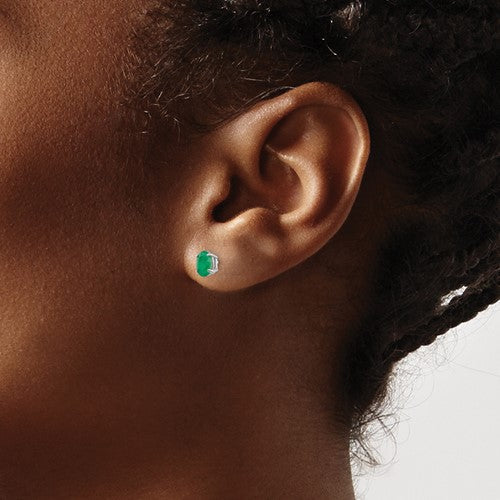 14k White or Yellow Gold 6x4 Oval Emerald Post Earrings- Sparkle & Jade-SparkleAndJade.com 
