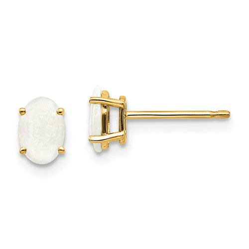 14k White or Yellow Gold 6x4mm Oval Genuine Australian Opal Earrings- Sparkle & Jade-SparkleAndJade.com XBE22