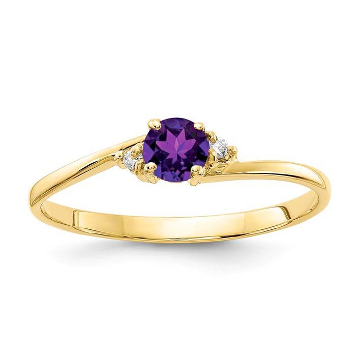 14k White or Yellow Gold Genuine Petite 4mm Round Amethyst and Diamond Ring- Sparkle & Jade-SparkleAndJade.com Y4712AM/AA