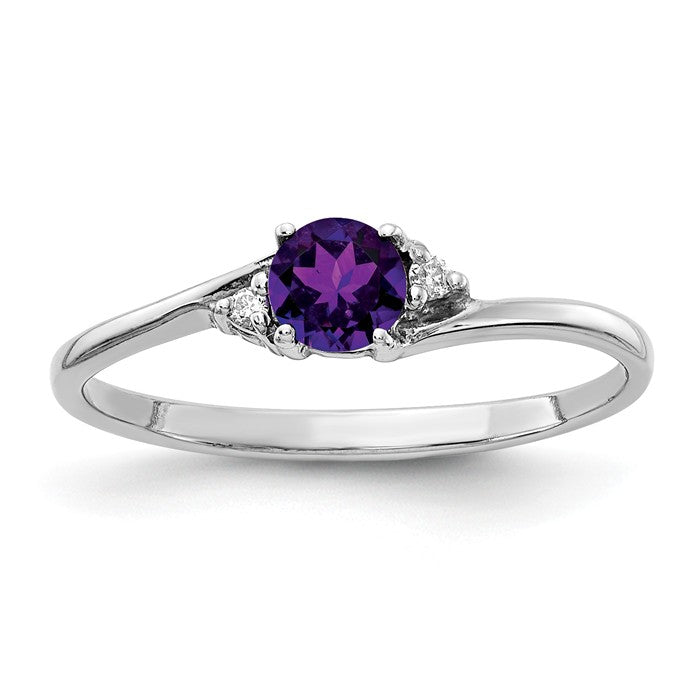 14k White or Yellow Gold Genuine Petite 4mm Round Amethyst and Diamond Ring- Sparkle & Jade-SparkleAndJade.com Y4713AM/AA