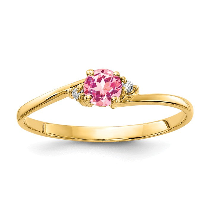 14k White or Yellow Gold Genuine Petite 4mm Round Pink Sapphire and Diamond Ring- Sparkle & Jade-SparkleAndJade.com Y4712SP/AA