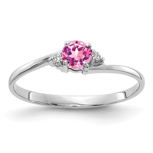 14k White or Yellow Gold Genuine Petite 4mm Round Pink Sapphire and Diamond Ring- Sparkle & Jade-SparkleAndJade.com Y4713SP/AA